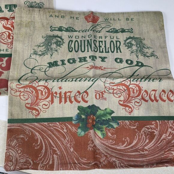 NEW Christmas Throw Pillow Covers 2 pc Christian Inspired 17”Jute Home Decor - Picture 3 of 5